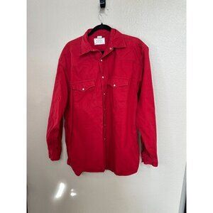 Vintage Haleman Mens Red Shirt Large button up‎ collar 100% cotton pearl snaps